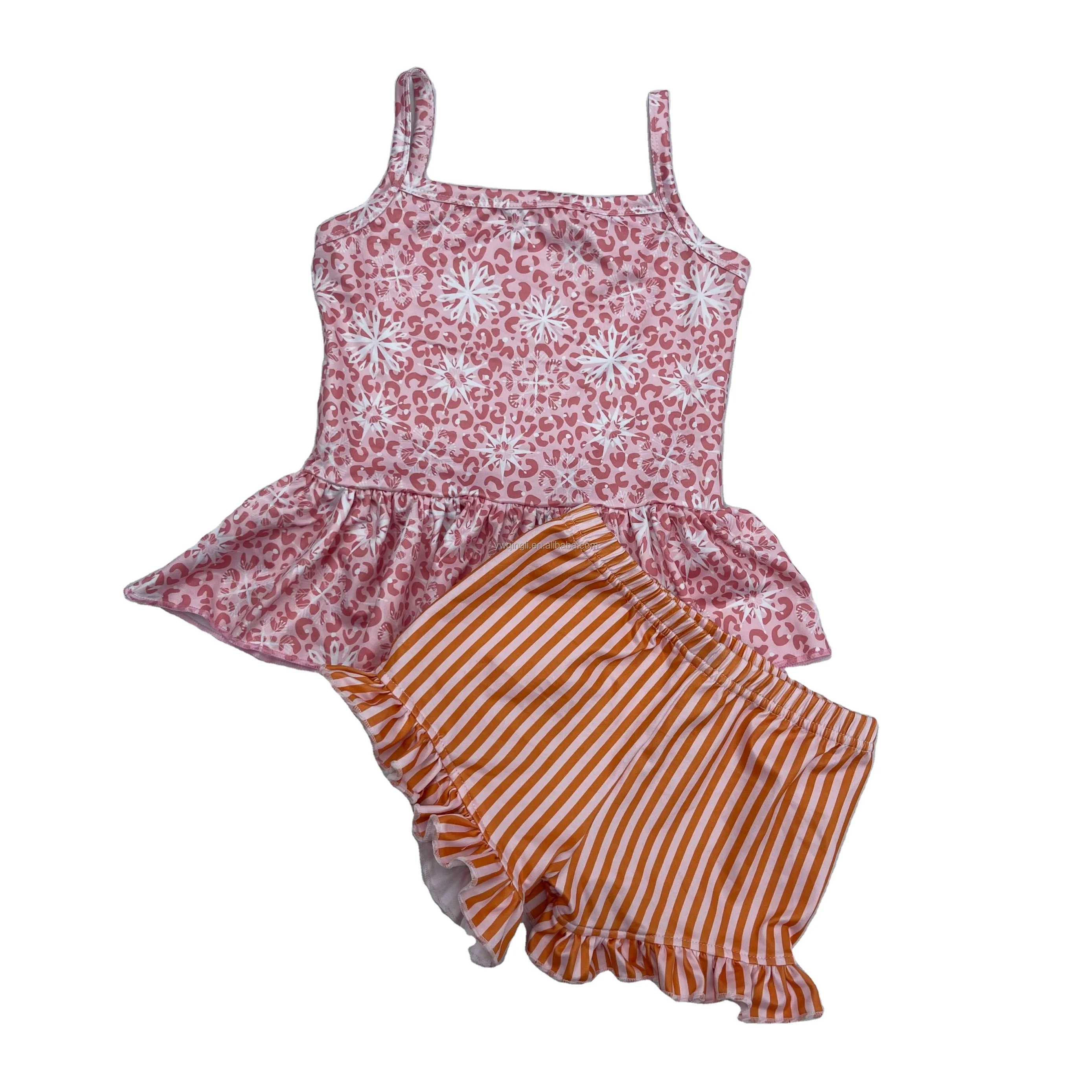 Toddler Customized Hot Summer Casual Daisy Flower Crop Top Tank Bummies Set 0-6 Years Old Baby Girls Clothing Sets