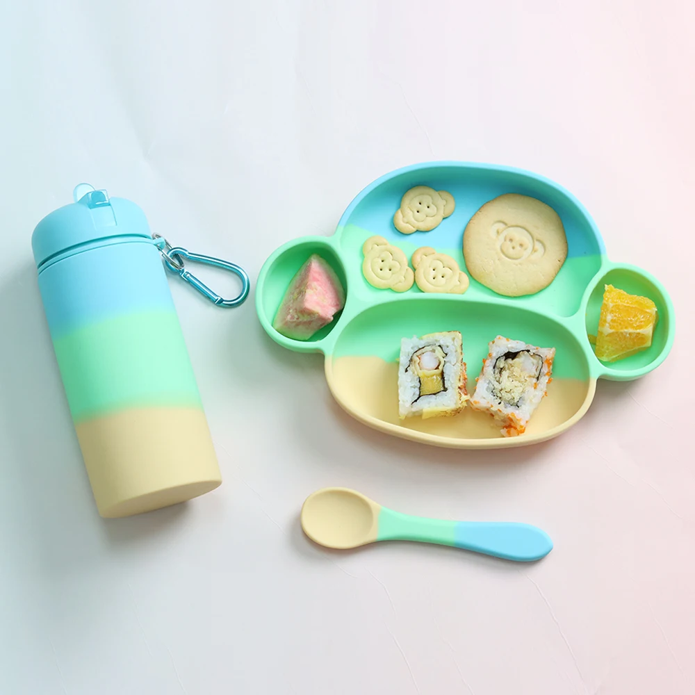 Eco-friendly Silicone Baby Toddler Plate Feeding Non Spill Proof Feeding Bpa Free Plate Silicone Dinner Plate With Water Bottle