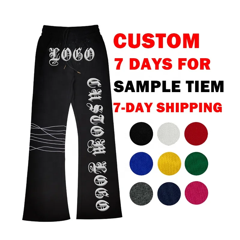 Custom High Quality Men Stacked Joggers Set Logo 3D Puff Print  Streetwear Sweatpants Fashion Stacked Jogger