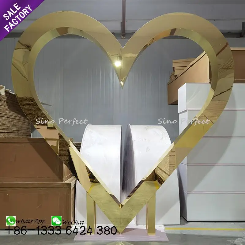 Sino Perfect High Quality Event Supplies Heart Acrylic Pvc Golden Gold Back Drop Backdrop Stands For Party Decoration