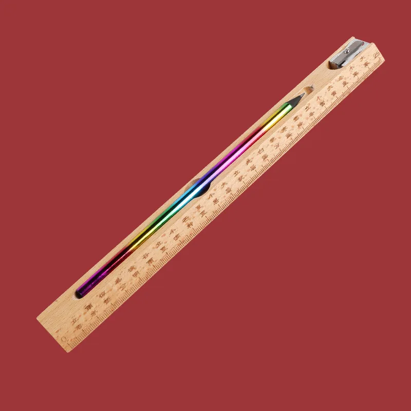 Multifunctional Wooden Ruler Pencil Student Pencil Sharpener Four-In-One Wooden Ruler Creative Stationery Set