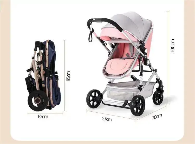 JXB Hot Selling Style High Landscape Five-Point Seat Belt Flat Lay Two-Way Baby Stroller With Large Storage Basket