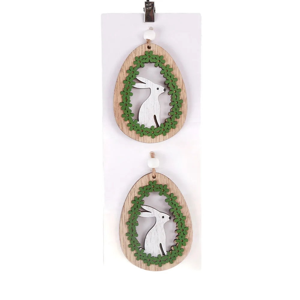 2025 Custom Wooden Green Easter Egg Pendants Yellow Easter Duck Shape Pendant Decoration Spring Gift