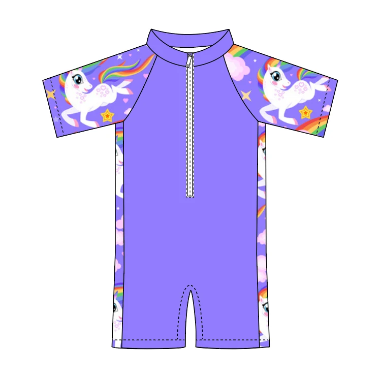 Customized Short Sleeve One Piece Swimming Costumes Swim Rash Guard Swimsuits For 3-14 Years Kids