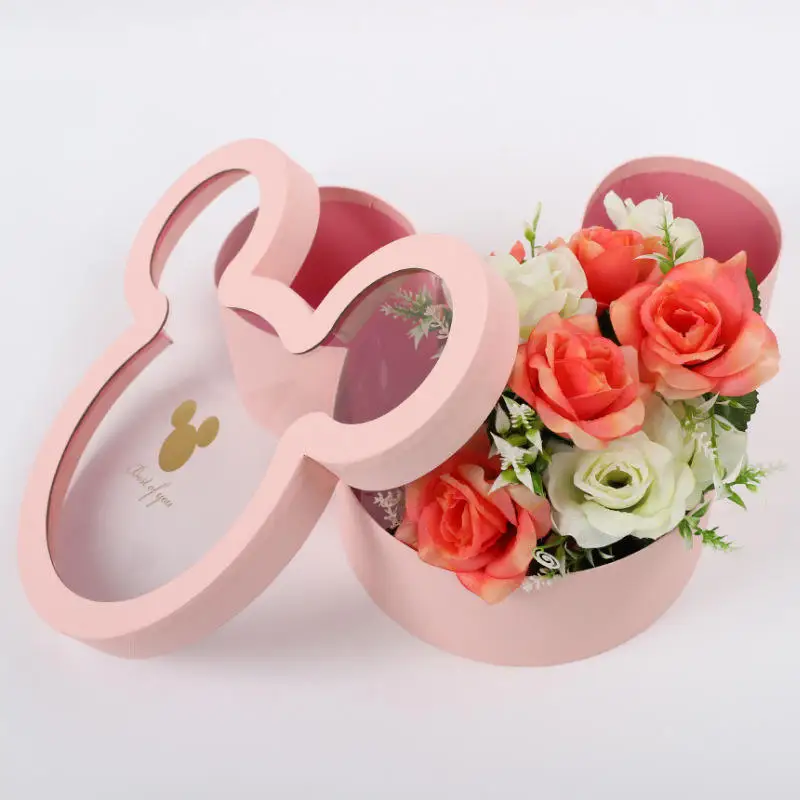 Custom Logo Luxury Pink Birthday Wedding Bouquet Round Floral Flower Packaging Box For Florist With Lid