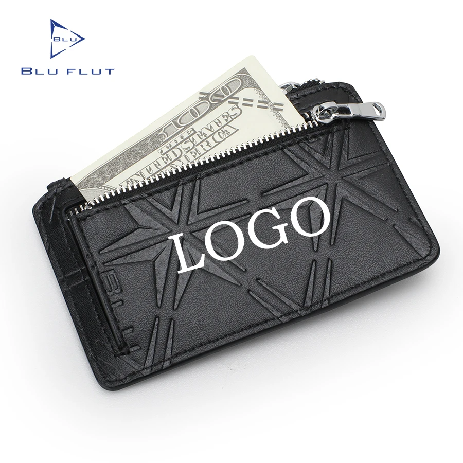 Bluflut Customized logo Embossed Wallet Leather Credit Card Holder RFID Slim Small Coin Pocket Card Bags