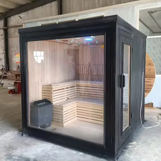 Sauna Factory direct sales outdoor solid wood steam sauna, built-in WIFI controller, Bluetooth speaker, salt brick