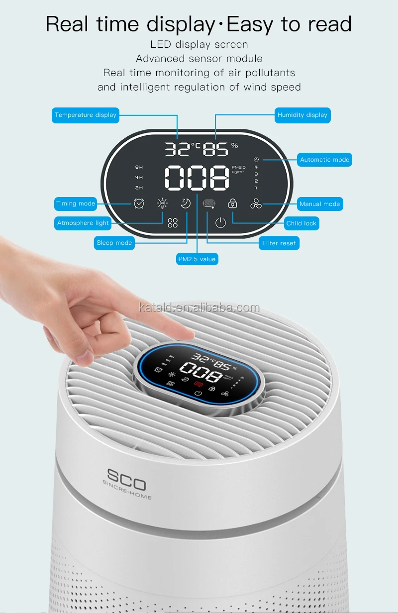 Katald Low Noise Electrostatic Home Desktop Room Table Top Hepa H13 Air Purifier For Room Air Conditioner With 3 Wind Speed