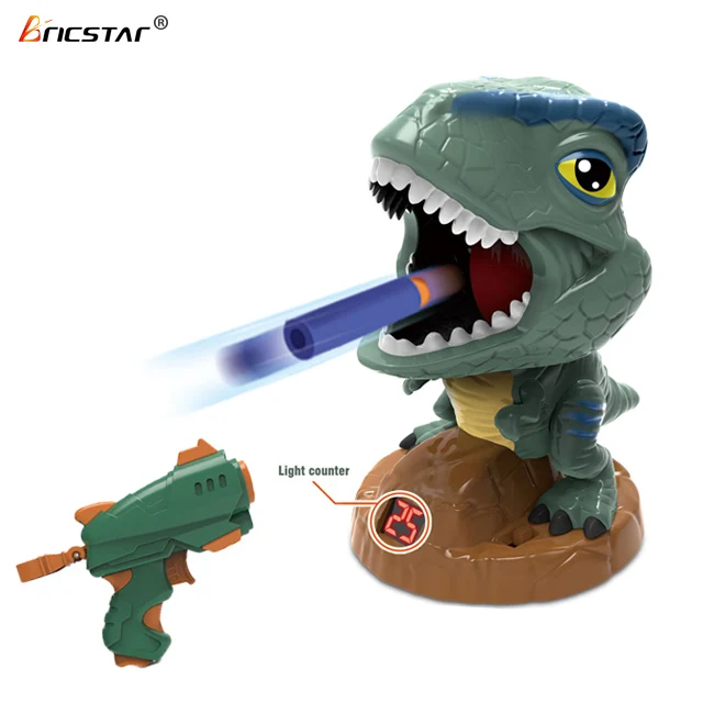 Bricstar high-quality and safe ABS material cartoon dinosaur shooting sound light foam ball guns toys
