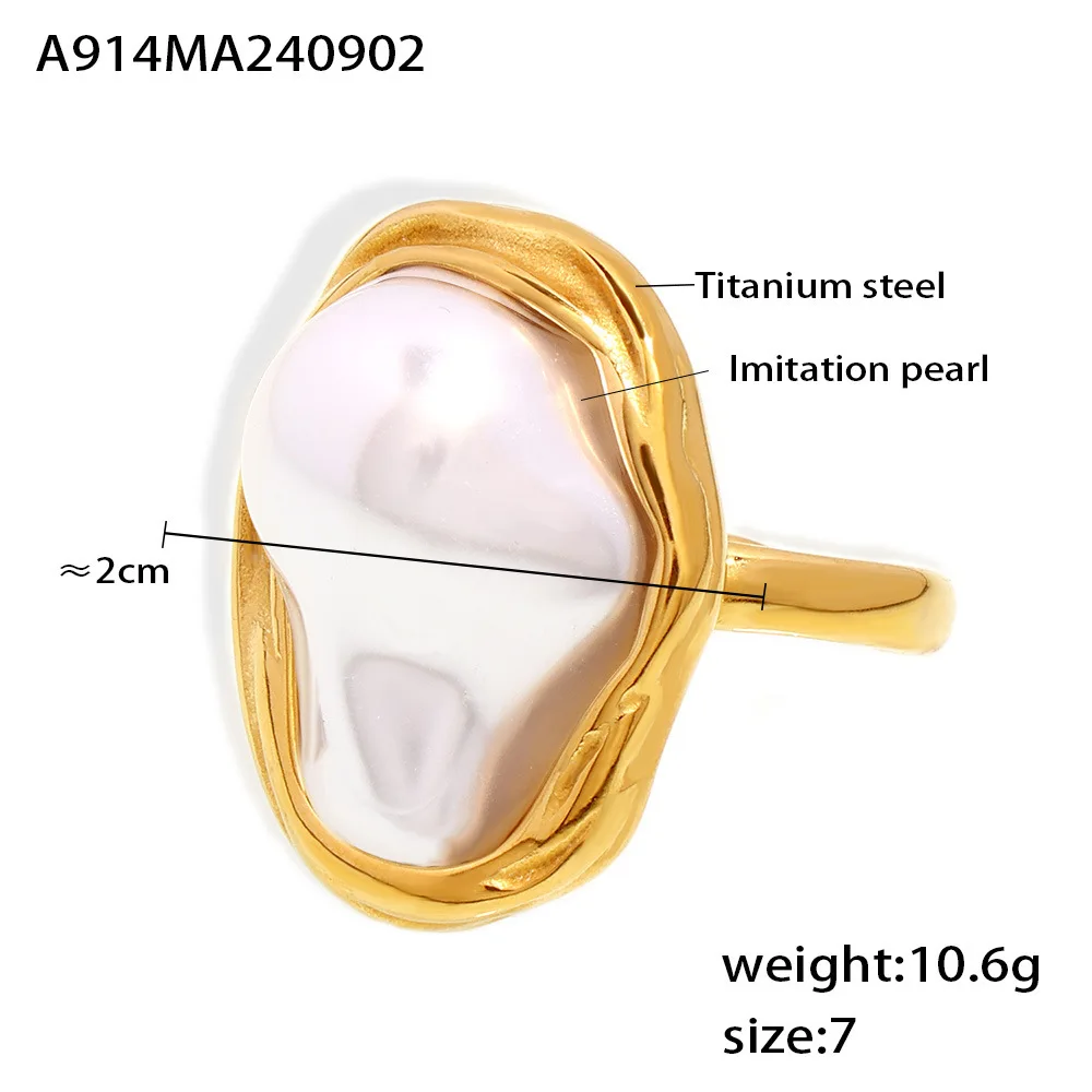 Carline fashion Alien imitation pearl high-quality Stainless Steel Women Gold Ring wholesale