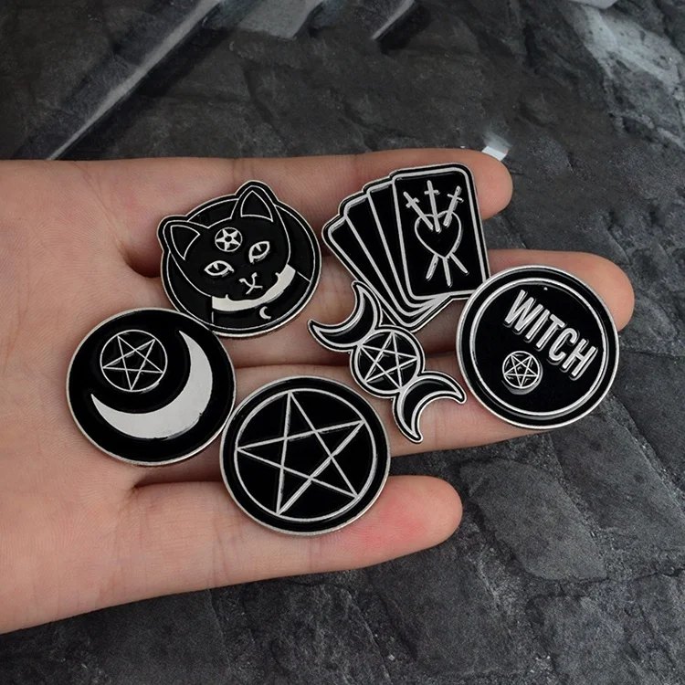 Hot Punk Moon Coffin Witch Book Hat Black Moon Brooch Dark Series Retro Brooch Pin Badges Brooches