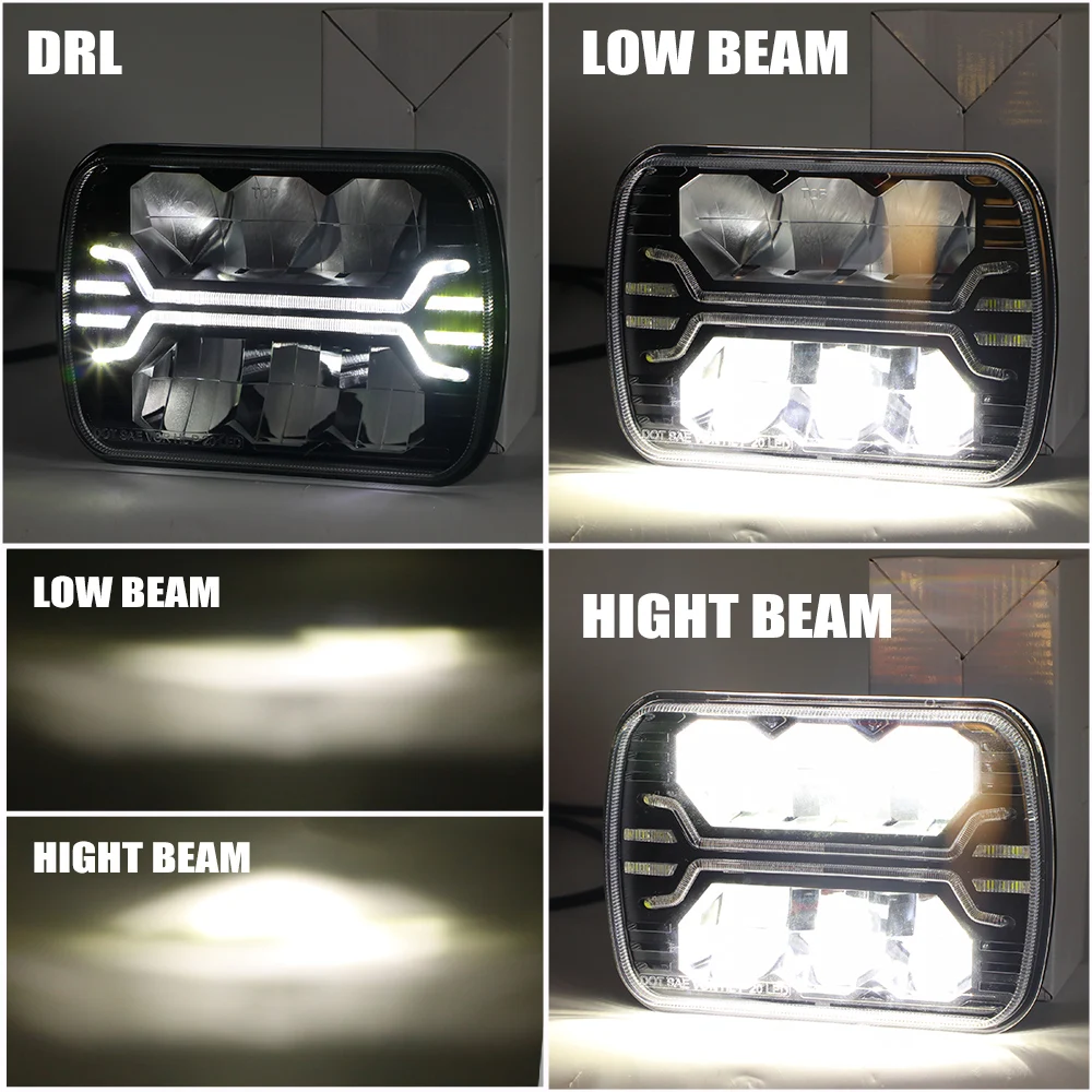 Car Accessories 5X7 7X6 80W Square Headlight Headlamps For Jeep Wrangler Yj 1986-1995 For Jeep 1984-2001 Cherokee Xj
