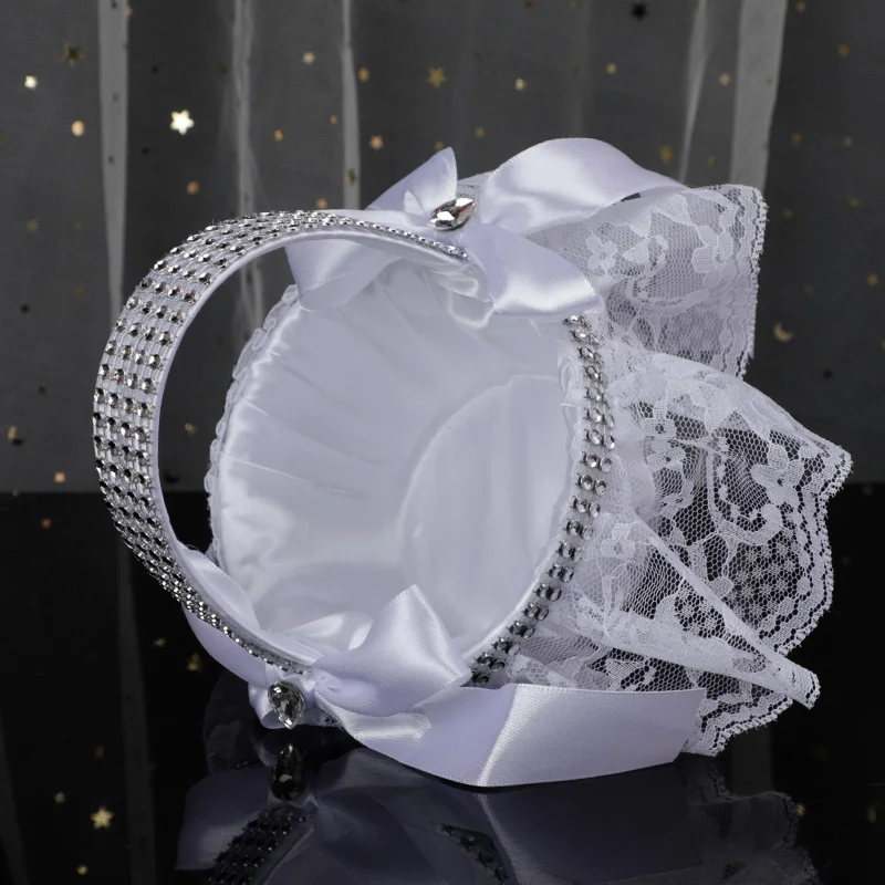 marriage wedding decorations Satin ribbon pearl Bowknot rhinestone lace female girls women bride bridal flower basket gift