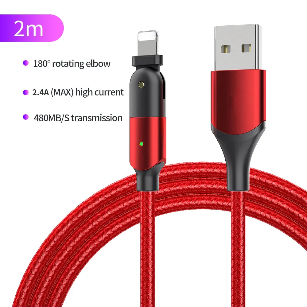 2M Durable Tinned Copper Braided Wire Data Line LED Night Light USB2.0 5V2.4A Fast Charge Elbow Lighting Cable for iphone 12