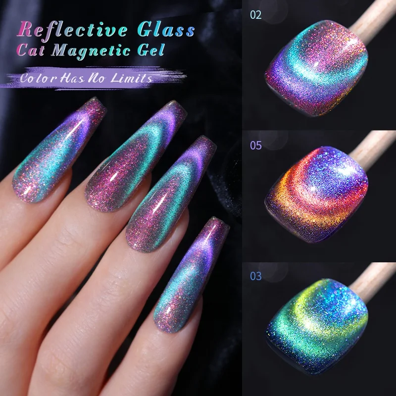 BORN PRETTY 10ml Sparkling Rainbow Color Double Light 9D Reflective Glass Cat Eye Magnetic Nail Gel Polish Varnis Semi Permanent