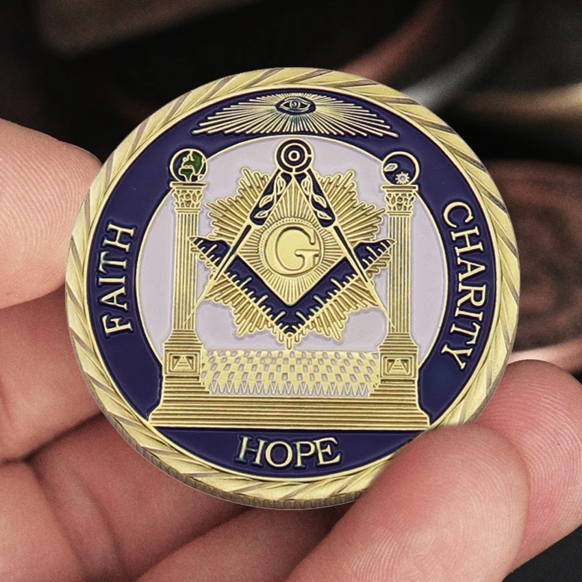 Free Custom Design Challenge Coin Die Casting Engraving Freemason Logo 3D Gold Plating Baking Paint Souvenir Coin Collect