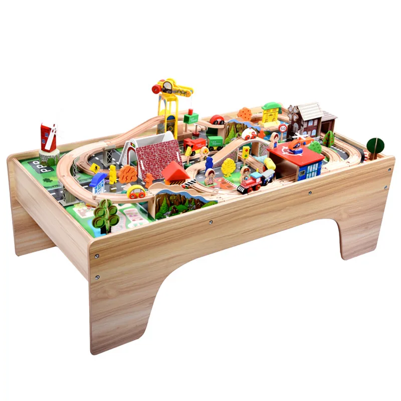 Popular Design In Stock 108Pcs Table Track Toy  Wooden Train Set Toy Electric Table Train Tracks Railway For 3 Years+ Kids
