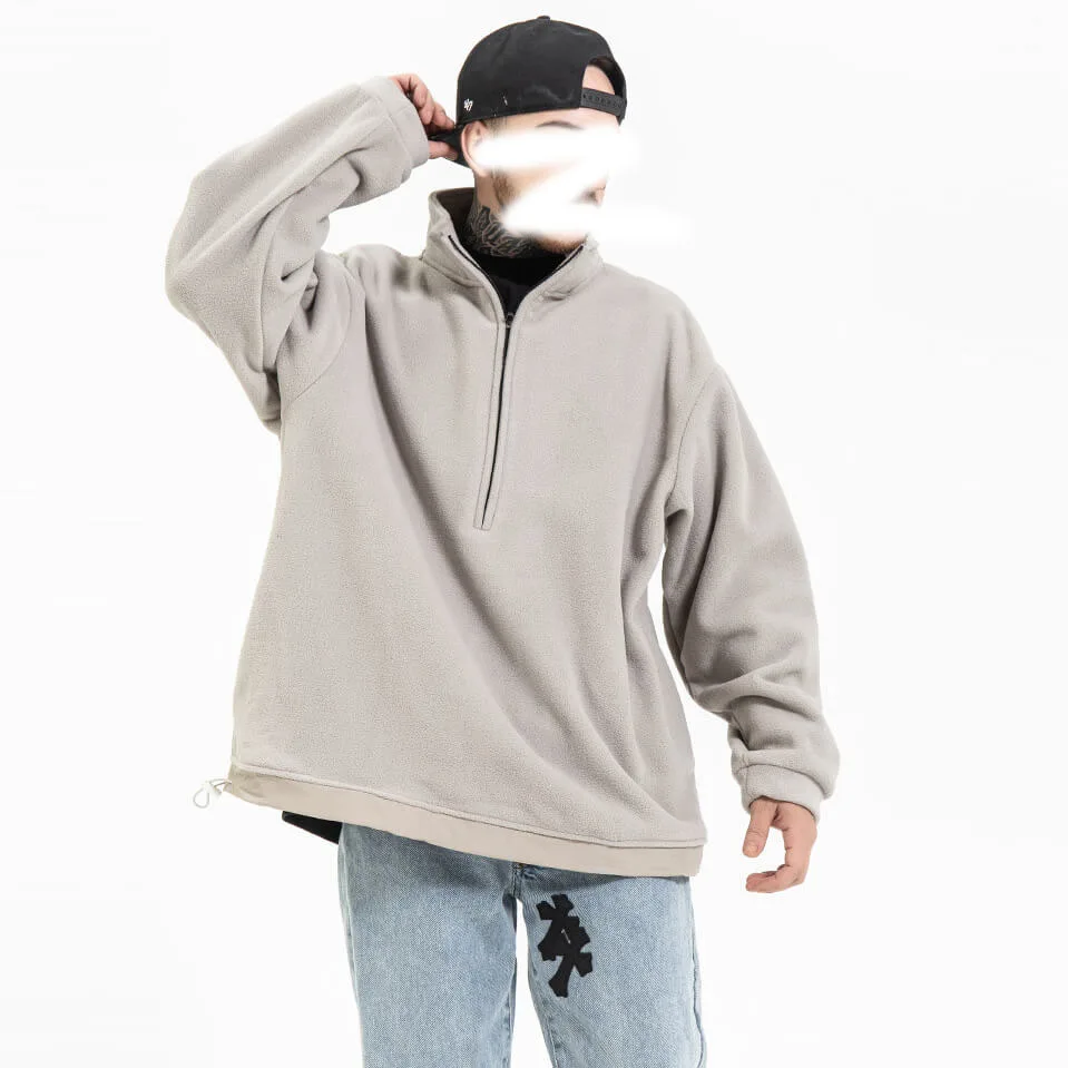 Polar Fleece Half Zip Up Pullover Jumper Cover Stitching Hem Work Out Wear For Men
