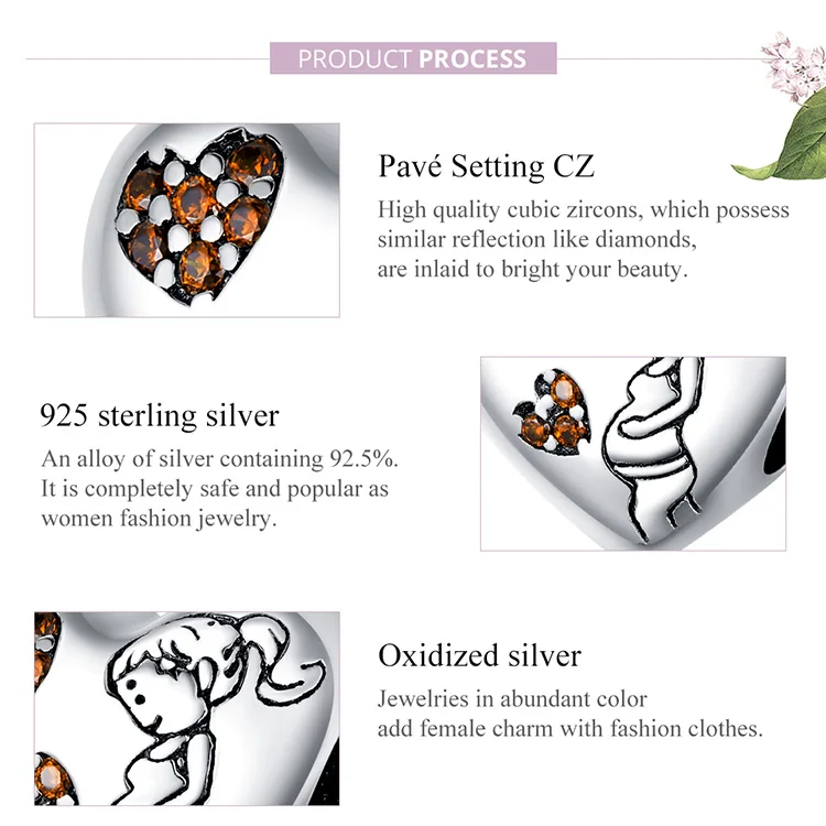 factory wholesale maternal love enamel charm for original silver bracelet & bangle 925 sterling silver diy cz jewelry bracelet