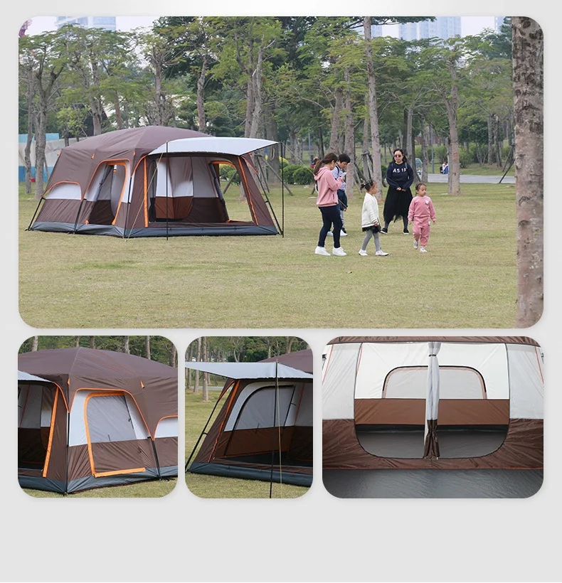 Hot Sale Multi Color Big Camping Family Tent 8-12 Persons 2 Room Waterproof House Outdoor Dome Tent