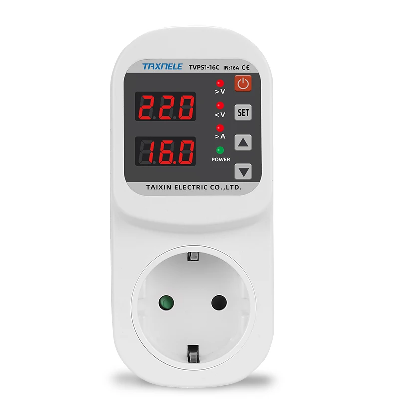 Автоматический протектор напряжения, розетка переменного тока 220 В, регулируемый 16 А, защита от перенапряжения, ЕС, розетка, напряжение, безопасная защита холодильника