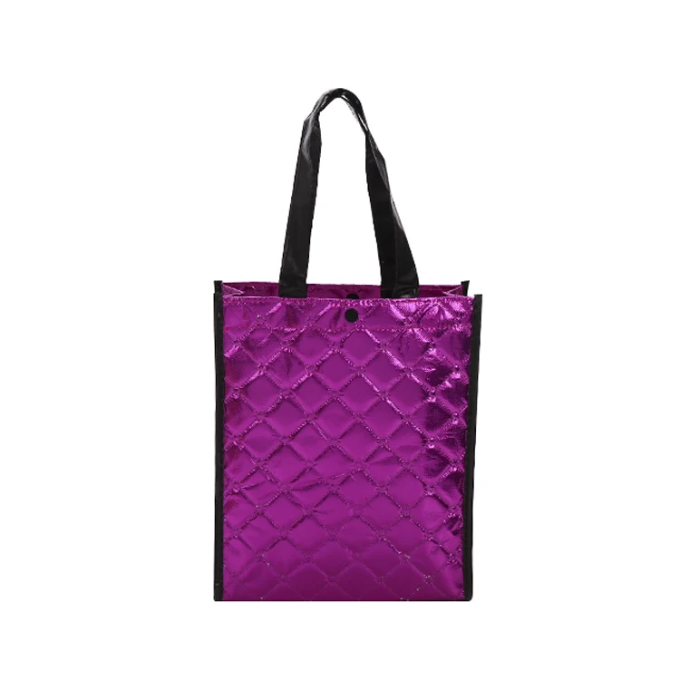 Hot sale Laminated Nonwoven  Purple glossy metallic Bag canvas cosmetic bag