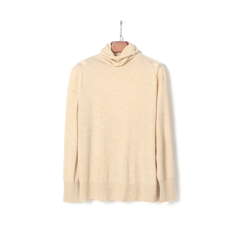 Oversize Turtleneck Thin Wool Sweater cream