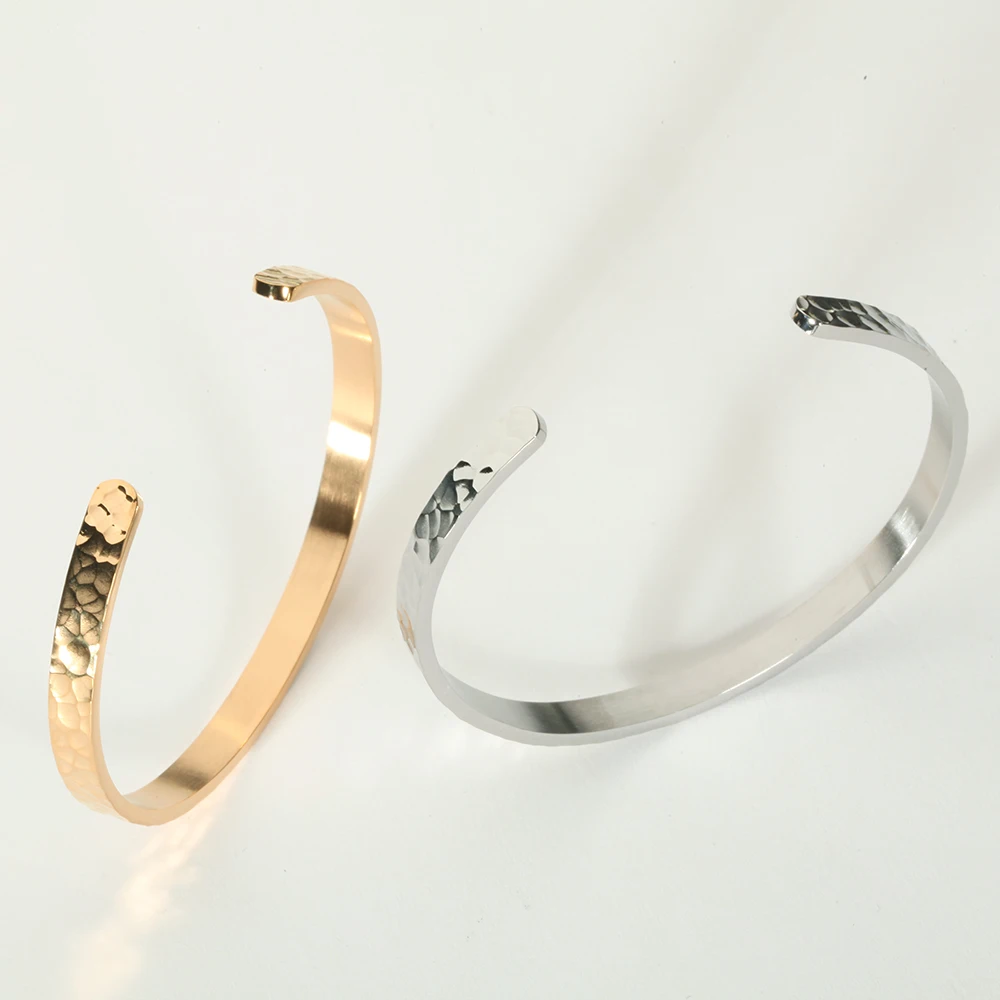 Hot Sale Graduation Inspirational Engraved Logo Cuff Bracelet Custom  6mm Stainless Steel Hammered Cuff Bracelet