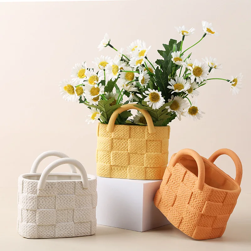 Wholesale Creative White handbag vase Home Decoration Ceramic & Porcelain Vases