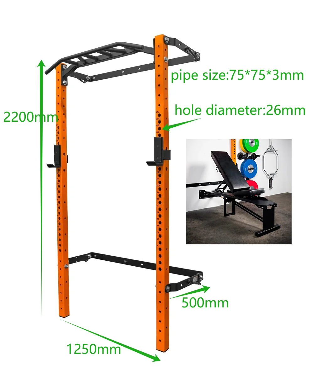 Dinuo Home Gym Fitness Equipment Wall-Folding Rack Wall Mount Squat Rack with Multi-Grip Bar