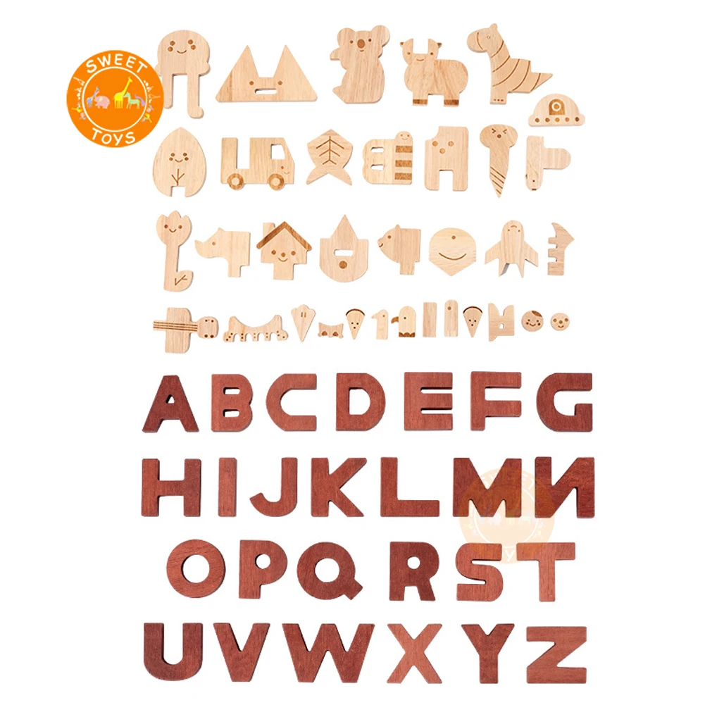 Wood Jigsaw Board Games Montessori Puzzle Toy Alphabet Block For Early Education