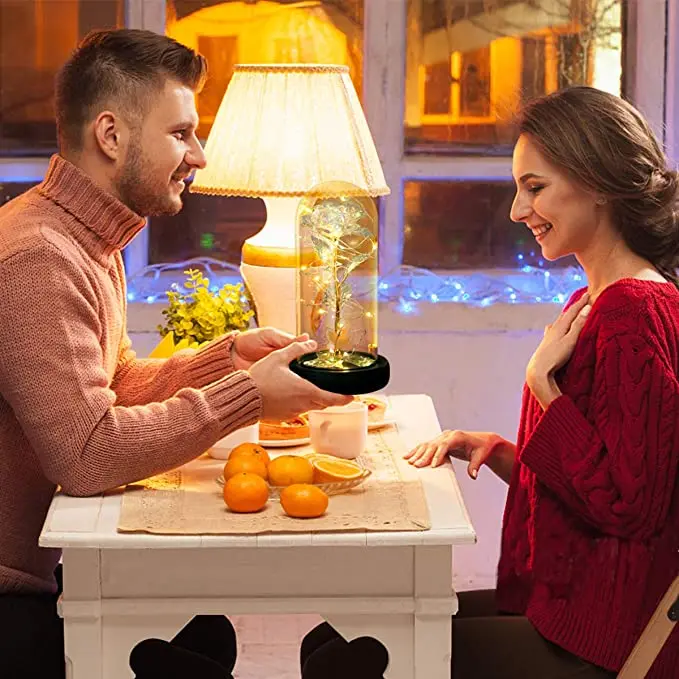 eternal artificial large galaxy beauty snd the beast light up foil golden forever rose preserved pink flowers in glass dome