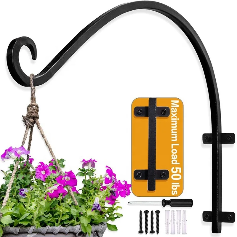 Wholesale Black Metal Frame Flower Basket Outdoor Wall Mounted Garden Supplies Flower Basket Hanger