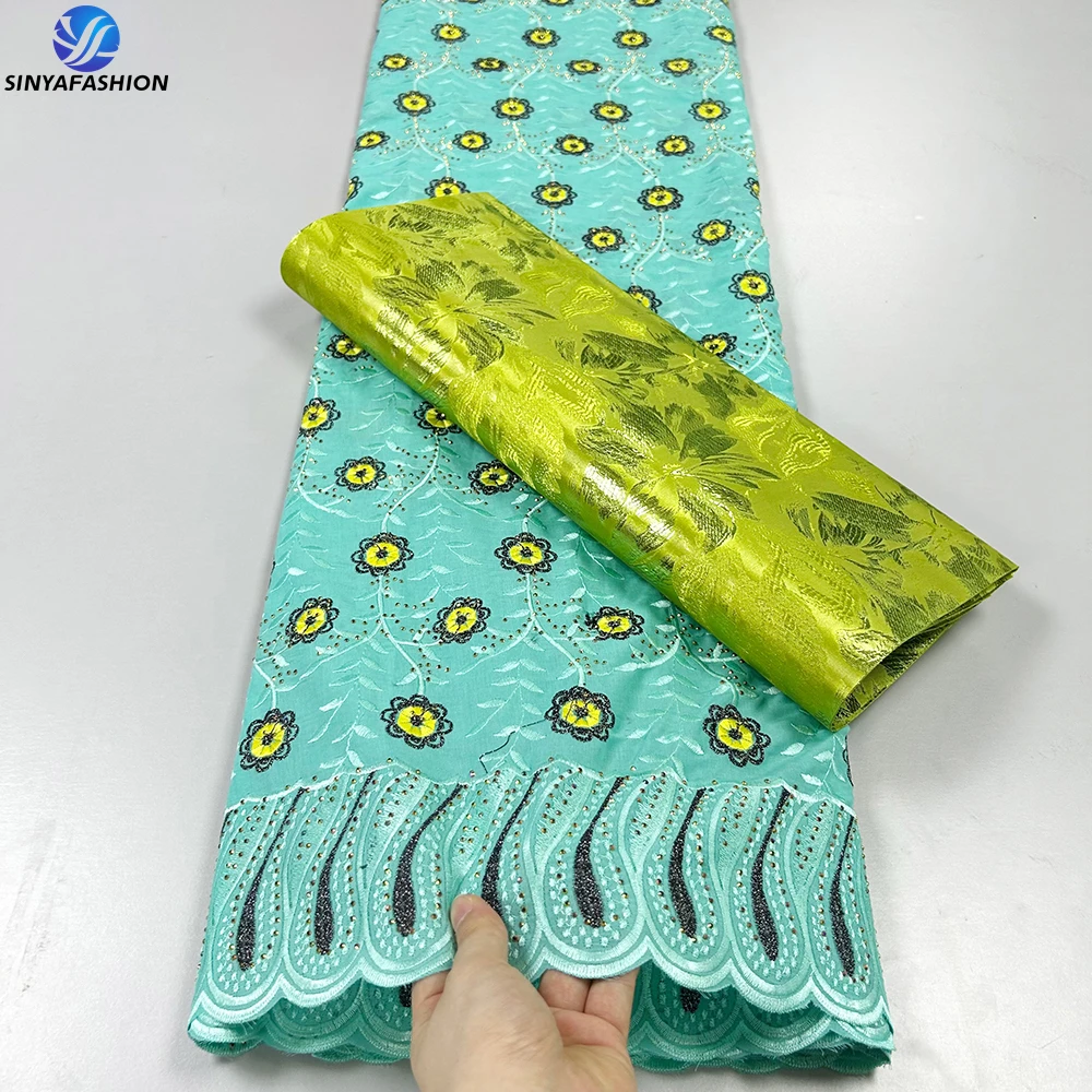 Beautiful Ladies Cotton Embroidery Lace Fabric With Drill Hot Sale Nigerian Swiss Voile Lace Fabric With Sego Matching Set