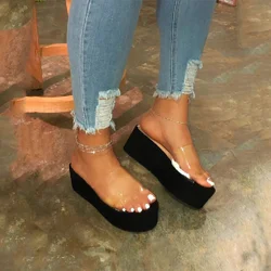 Clear Strap Sandals for Women High Heels Peep Toe Platform Dress Shoes Flats Slippers
