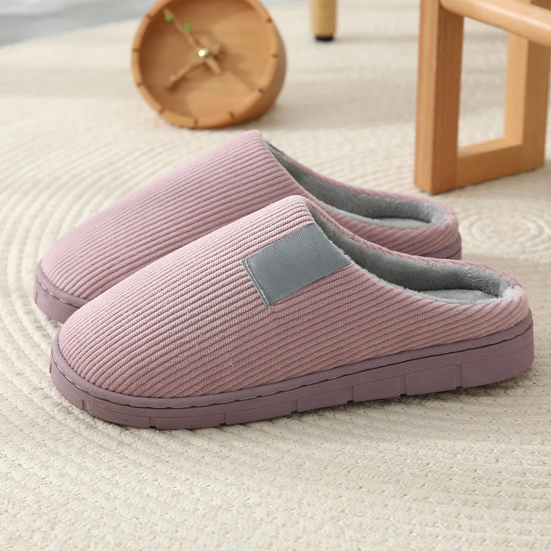 New spring and autumn indoor warm PVC antiskid soft bottom home leisure couple plush cloth standard cotton slippers