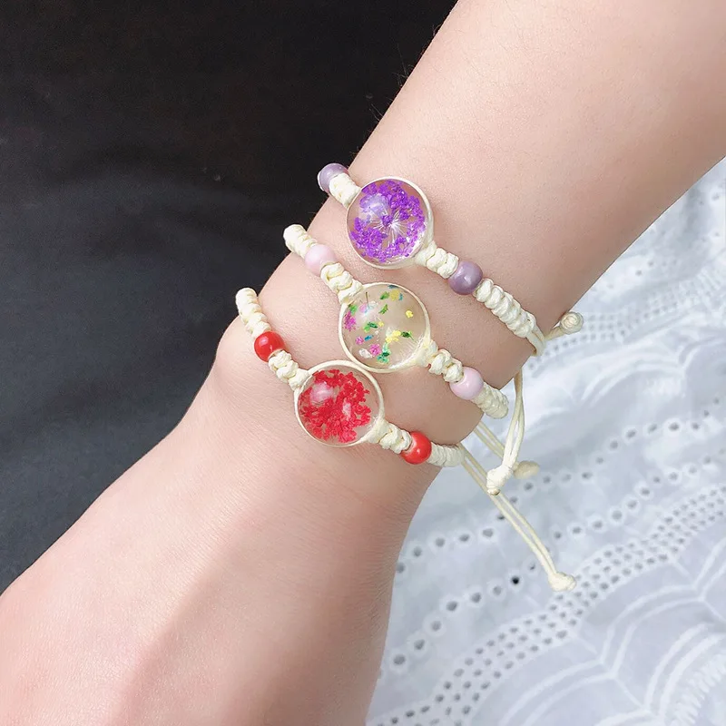 Sweet Daisy Dandelion Flower Bracelet Ceramic Beads Hand-weave Adjustable Bracelet for Women Girls