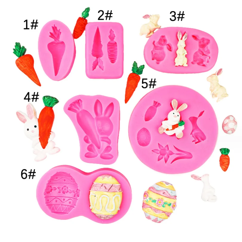 6 Pcs Easter Liquid Silicone Fondant Molds Set 3D Rabbit Cake Baking Tools For Chocolate Cookie Decoration