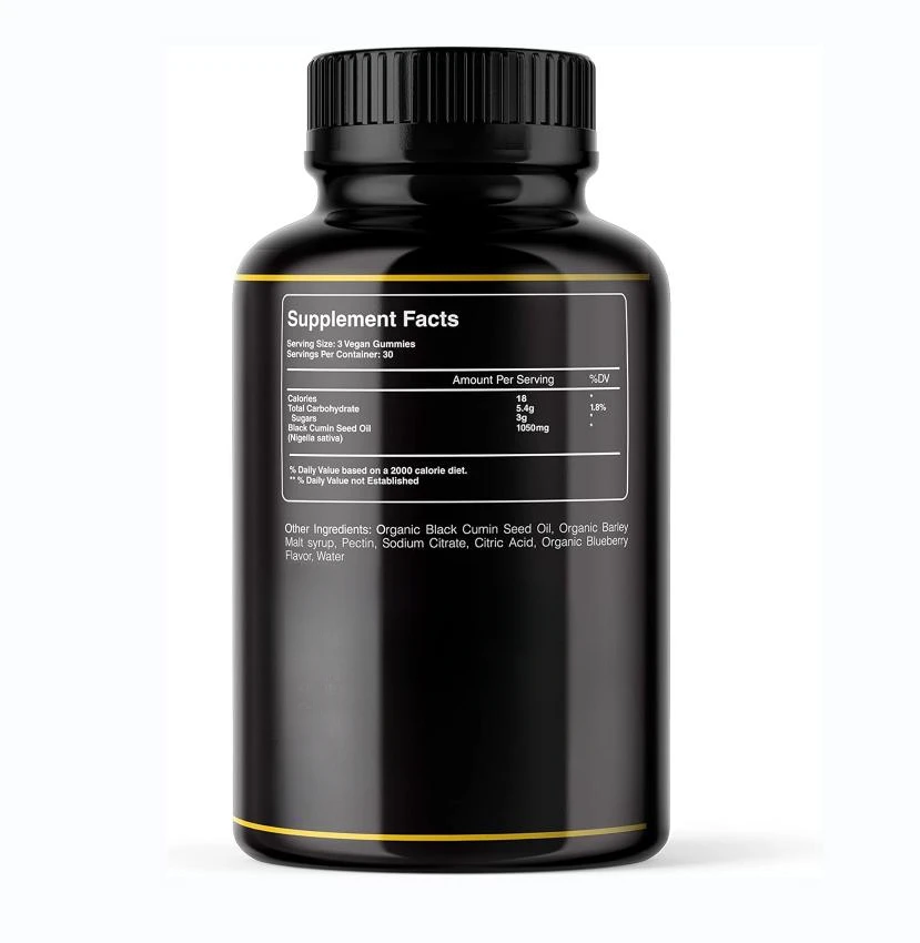OEM/ODM Organic Black Seed Oil Gummy Cold Pressed Vegan Black Seed Oil Gummies Antioxidant Support