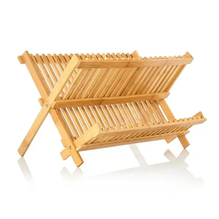 
folding kitchen plate rack bamboo dish drying rack Multifunctional bamboo drying utensils 