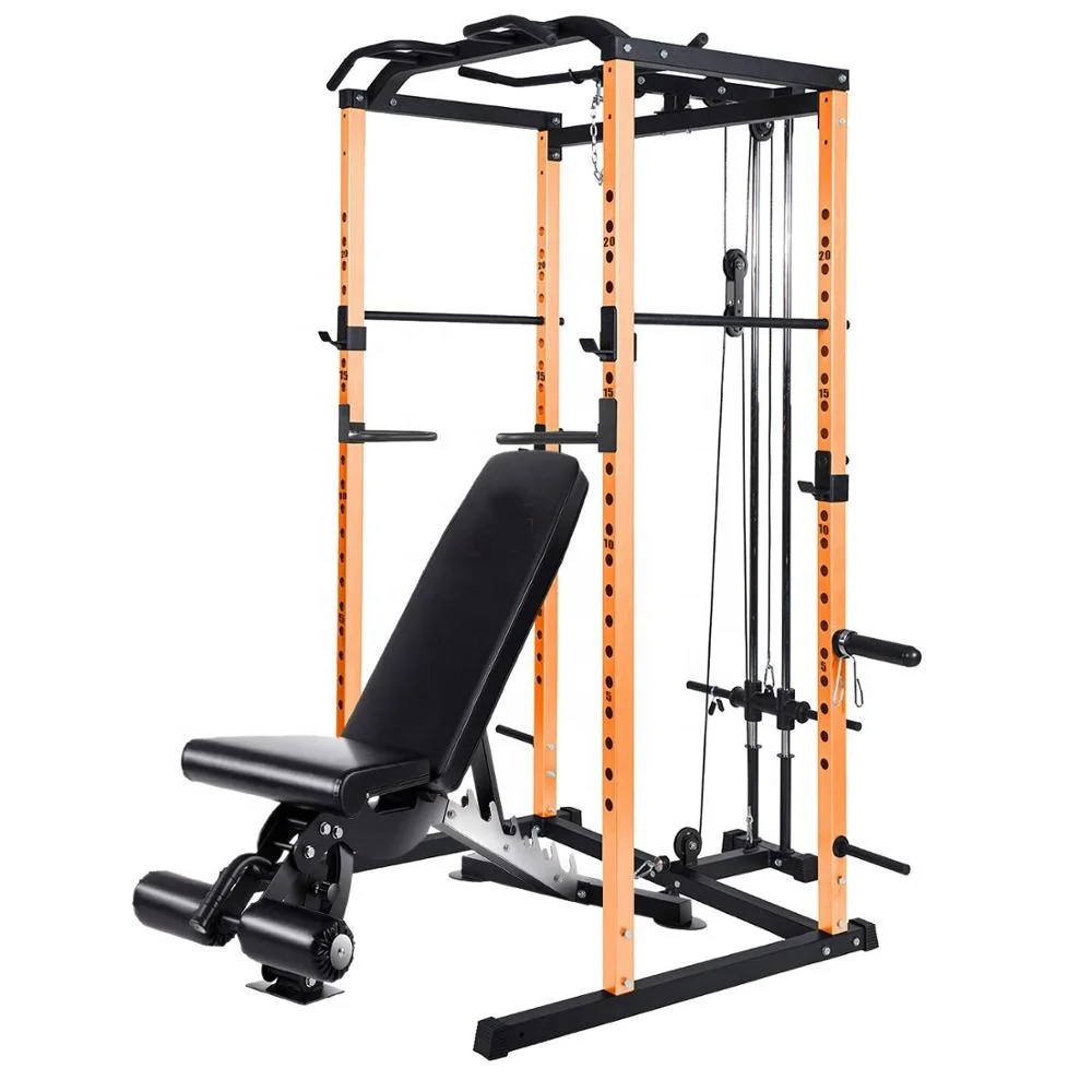 Fitness multi function pull down lat down smith machine Power rack with pulley lat attachment