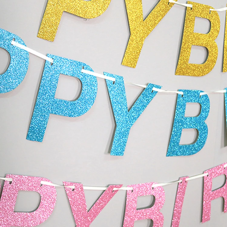 New Baby Party Decoration Cheap Paper Happy Birthday Gold Letter Banner Paper Bunting Happy Birthday Paper Banner