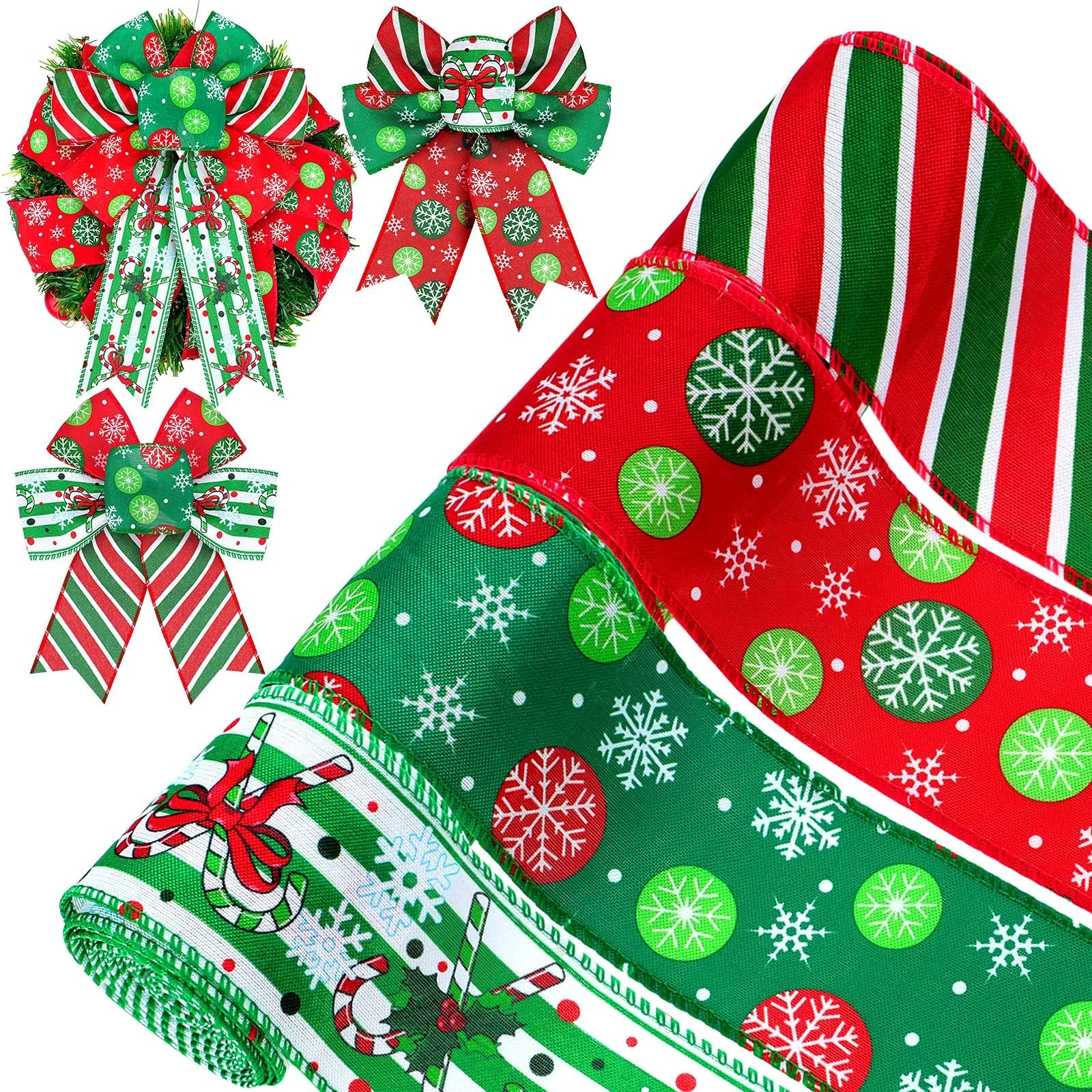 Christmas Wired Edge Ribbons 2.5 Inch Buffalo Plaid Wired Ribbons Christmas Printed Wired Ribbon Snowflake Plaid