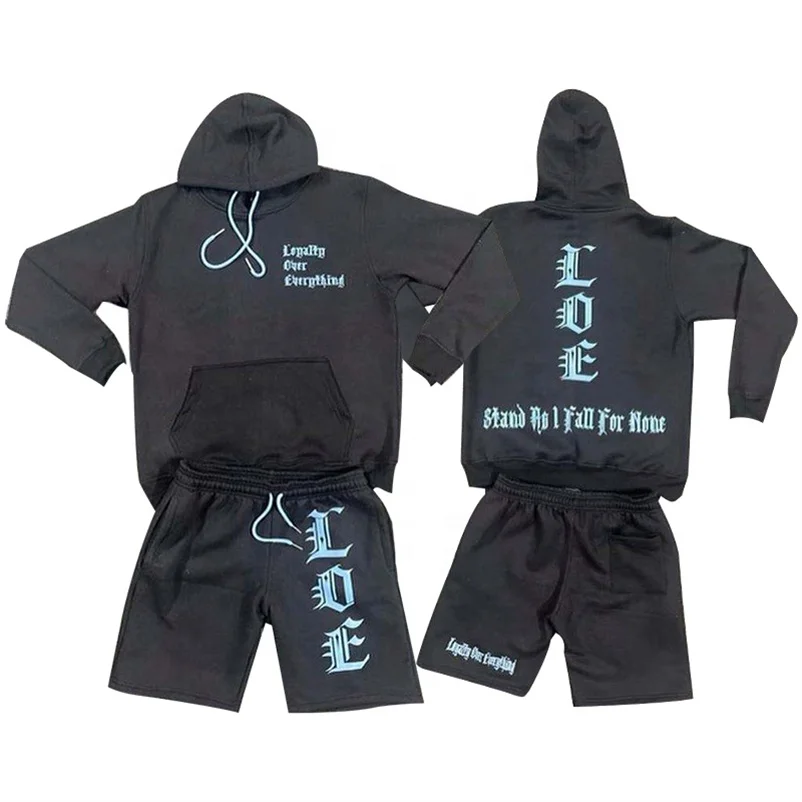 Dongguan city streetwear sweatsuit men custom 2 piece summer shorts tracksuits and hoodie jogger set