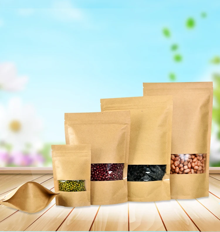 
Doypack Stand Up Pouch Ziplock Kraft Paper Bags With Clear Window And Zipper 