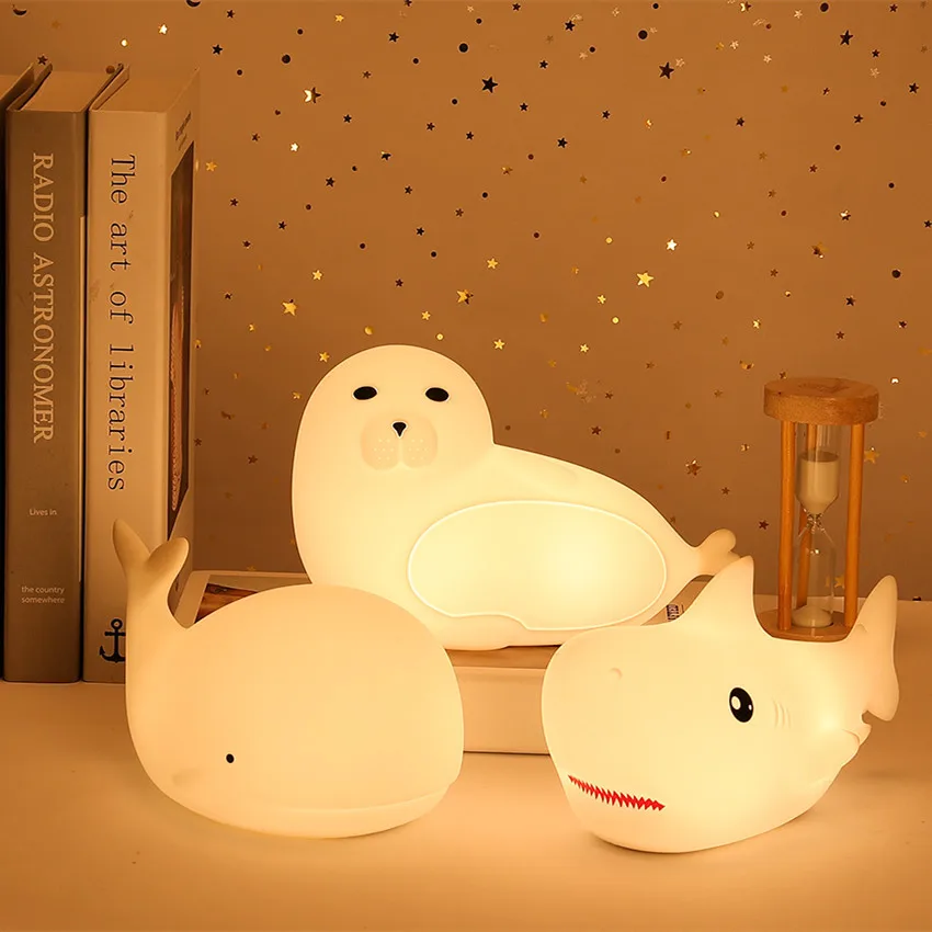7 Color Soft Silicone Sleeping Lamp USB Rechargeable Smart Home Cartoon Sea Lion Night Light