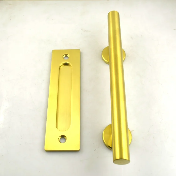 Customized round tube stainless steel satin brass barn door handle