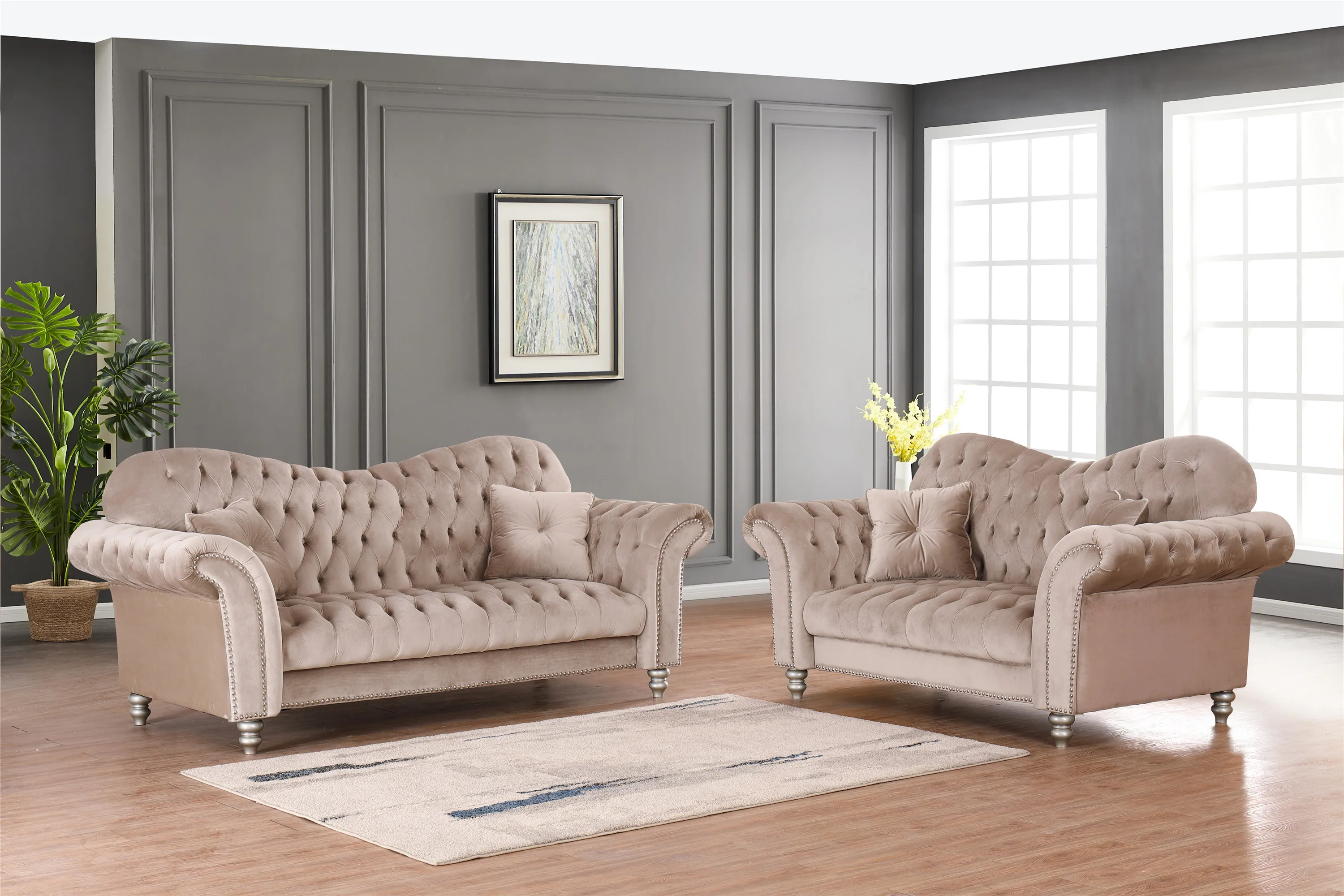 Оптовая продажа 2021 мебель высокого качества серый бархатный диван chesterfield диваны для