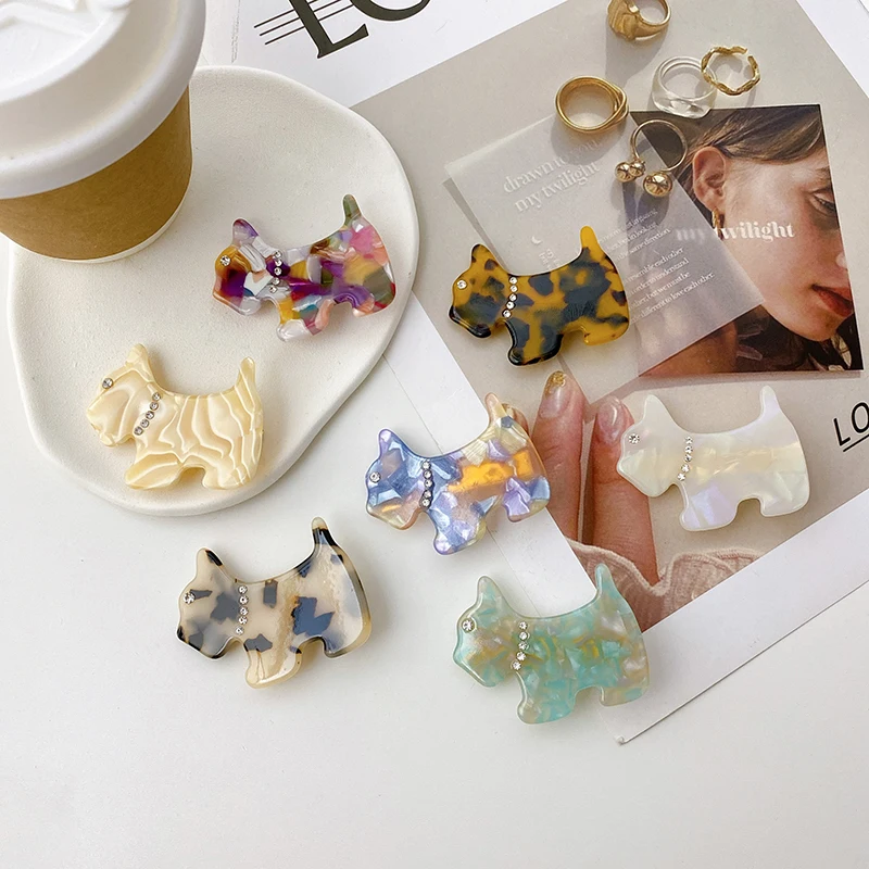 DOWELL 2022 wholesale girl hairpin side clip hair accessories acetate small dog cute crystal hair clips