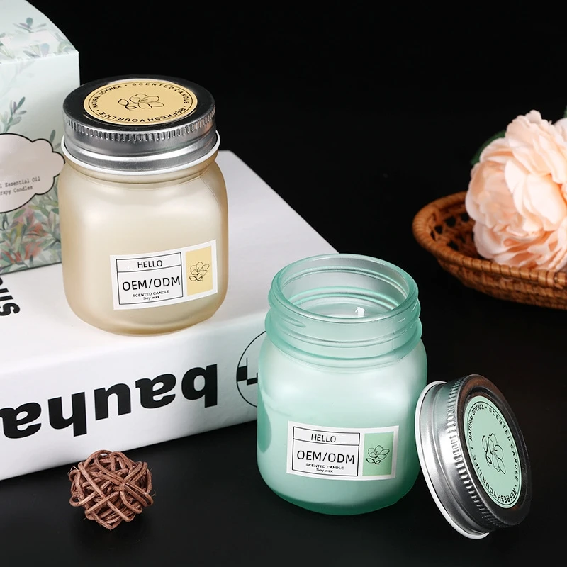 Custom Luxury Personalized Private Label Jar Soy Wax Scented Candles Matte Glass 20 Hours For Home Office Decor